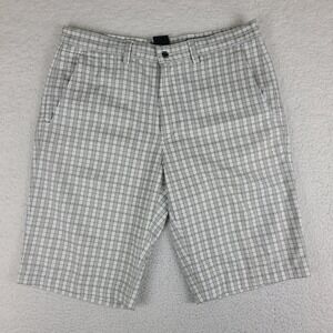 Dunning Shorts Mens 32 Gray White Plaid 11" Inseam Casual Chino Performance Golf